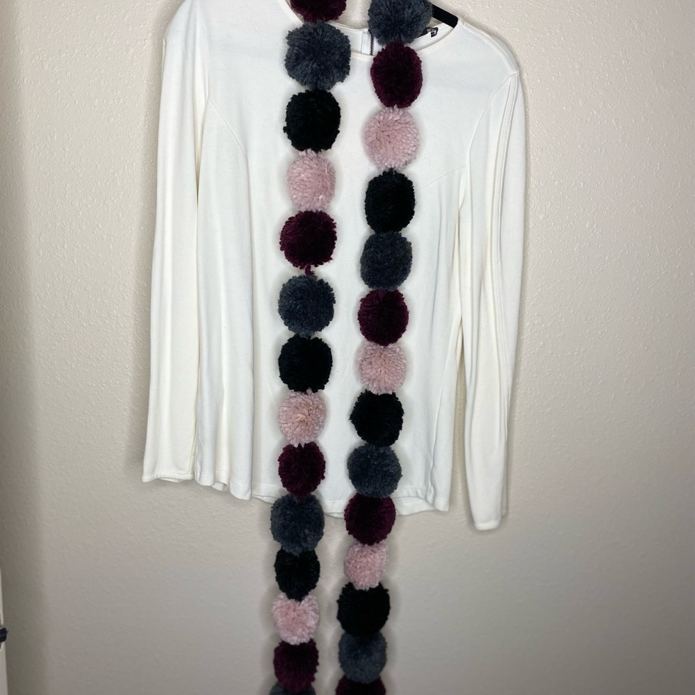 Rebecca Minkoff  scarf. Super cute pom pom scarf.  Total length: 92”